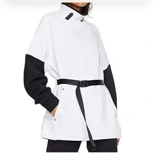 Nike NSW Tech Fleece Mock Neck Belted Tunic Black White S NWT